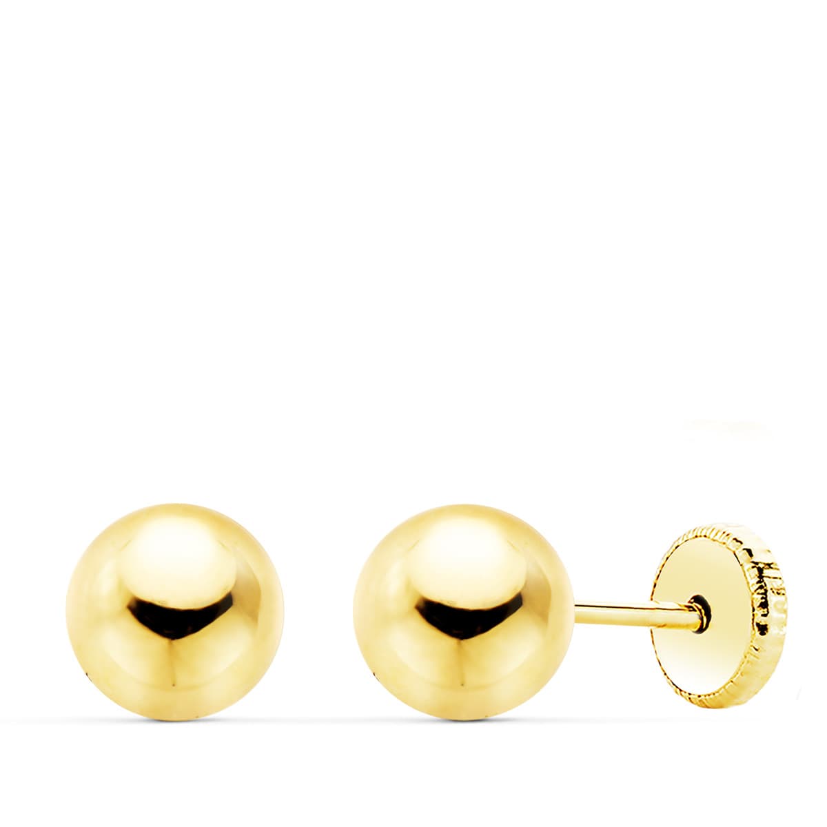 18K PENDIENTES ORO AMARILLO BOLA LISA 7MM CIERRE TUERCA