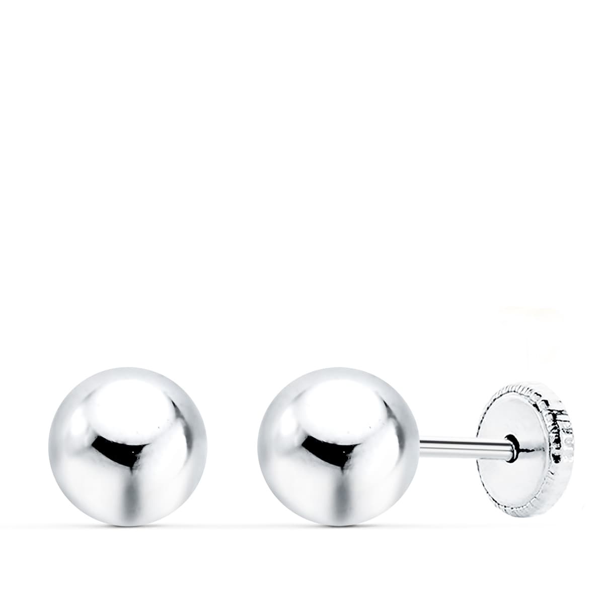 18K PENDIENTES BOLA LISA 7MM TUERCA ORO BLANCO