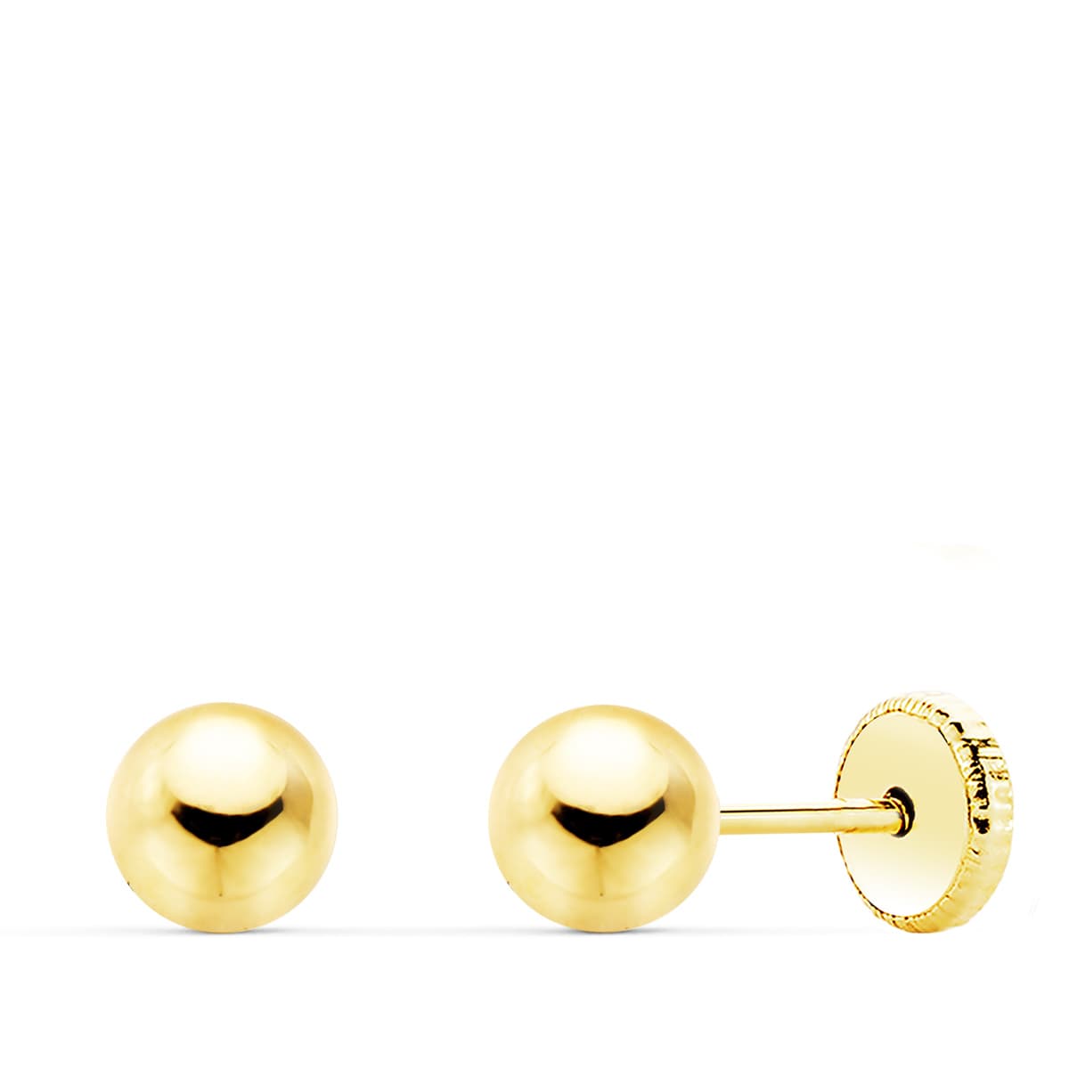 18K PENDIENTES ORO AMARILLO BOLA LISA 5 MM CIERRE TUERCA