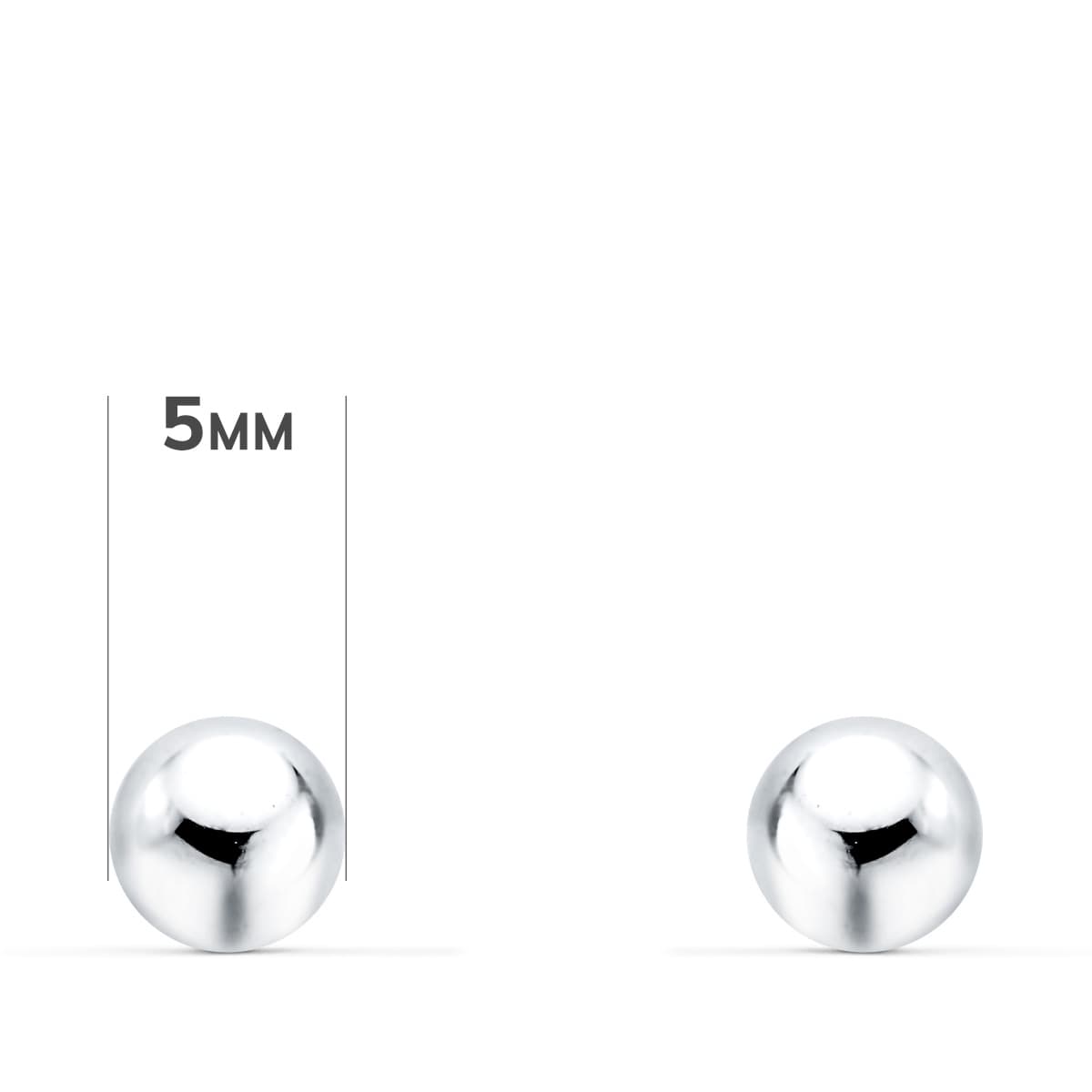 18K PENDIENTES ORO BLANCO BOLA LISA 5 MM CIERRE TUERCA