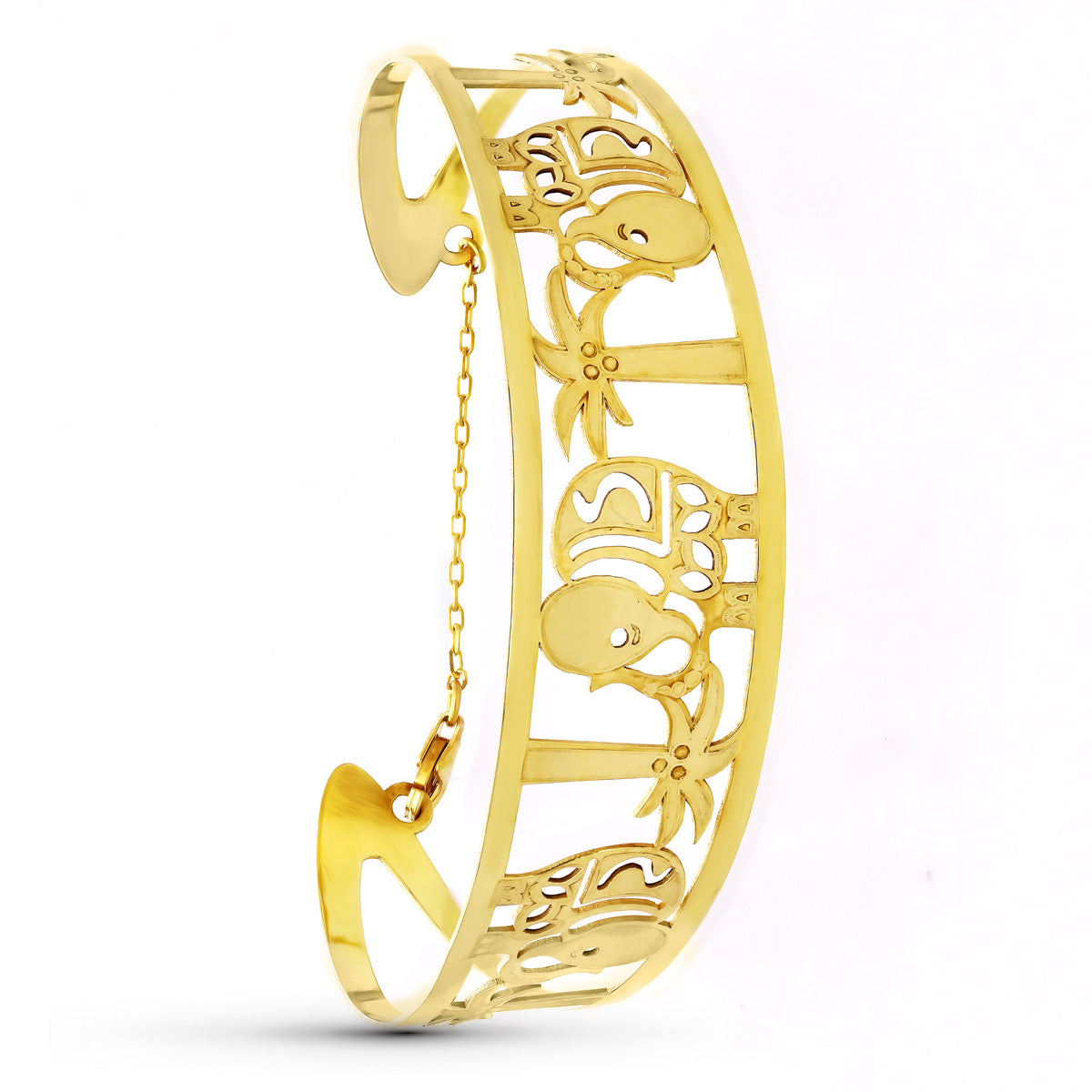 Pulsera Rigida Elefantes Laser 20 mm de oro amarillo 18K