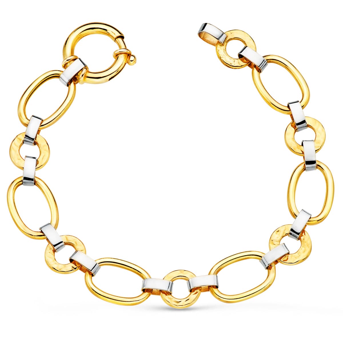 Pulsera Bicolor Eslabones Ovales y Redondos Ancho 11 mm Largo 19 cm 18K
