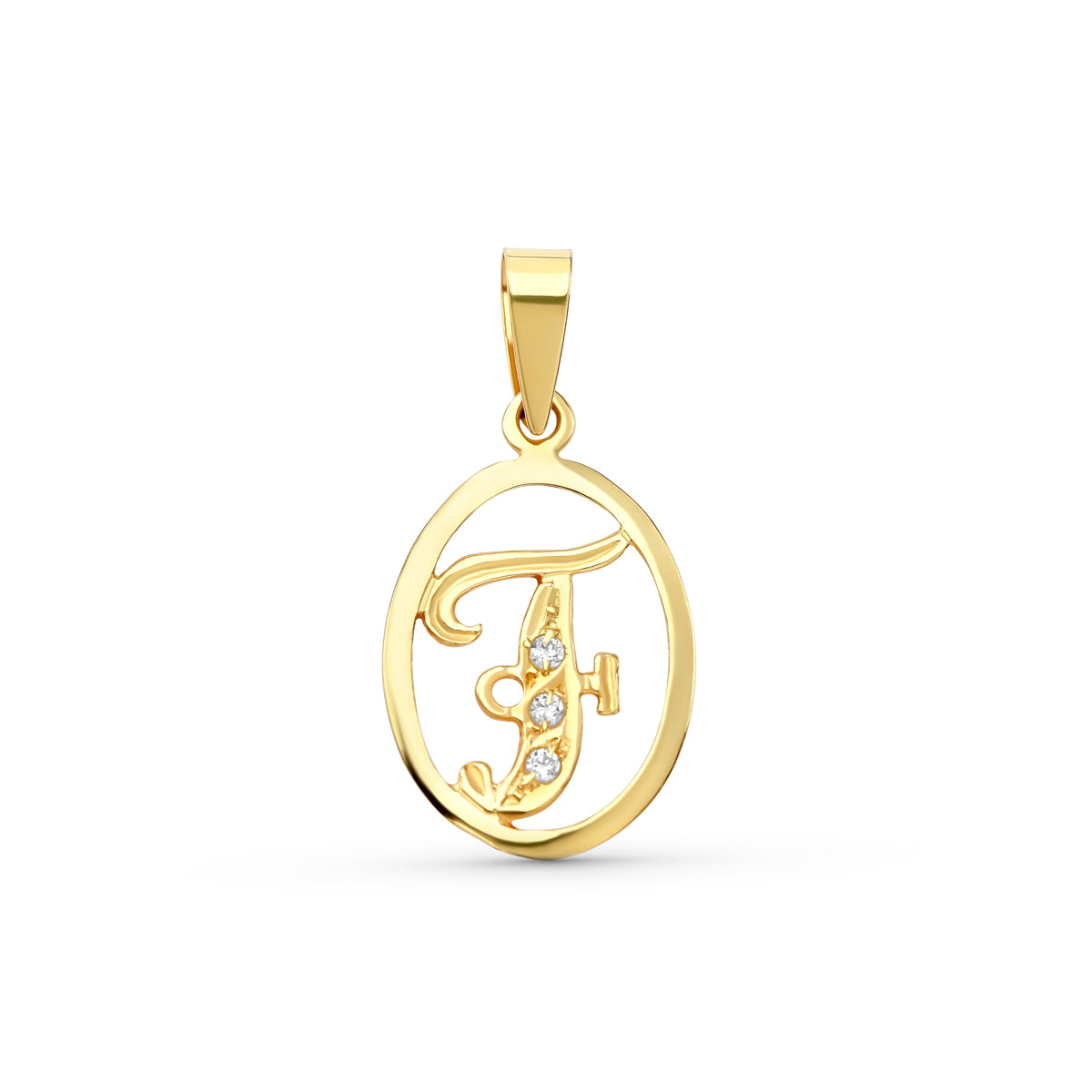 Colgante Letra F con Circonitas de oro amarillo 18K