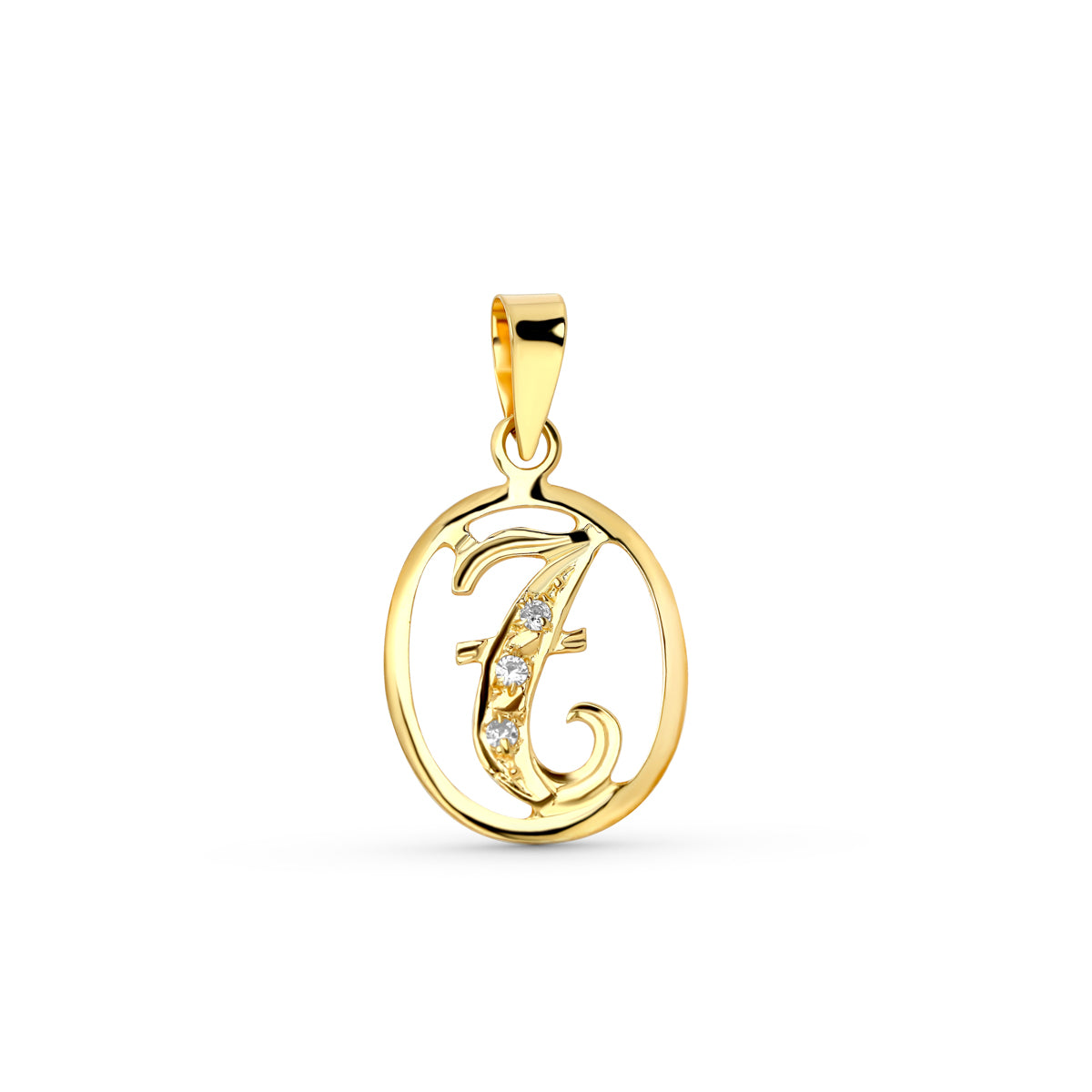 Colgante Letra T con Circonitas de oro amarillo 18K