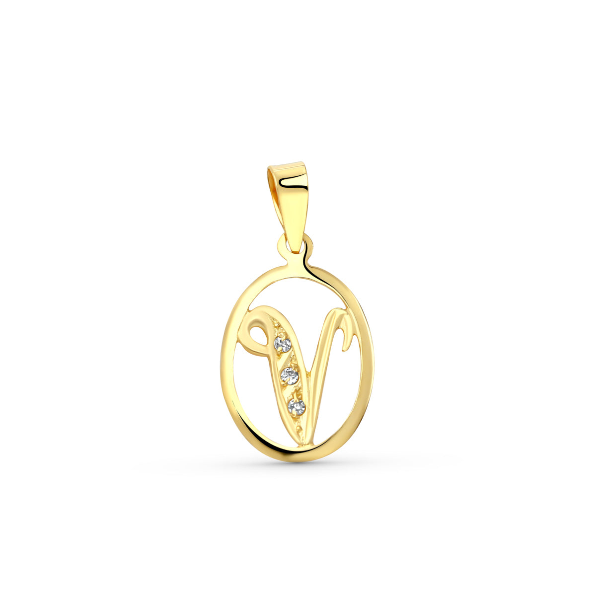 Colgante Letra V con Circonitas de oro amarillo 18K