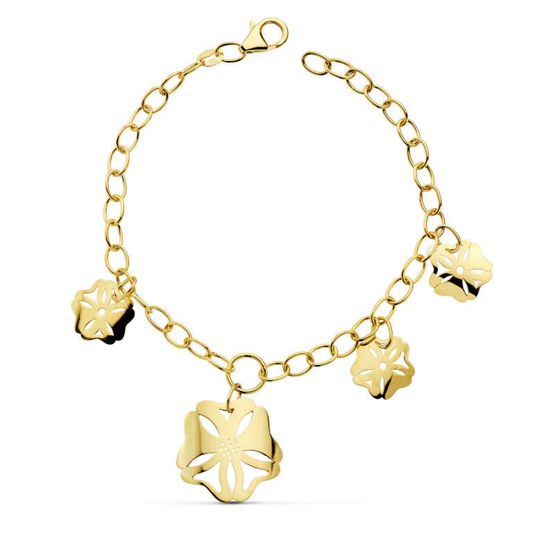 Pulsera Cadena y Flor 18 cm de oro amarillo 18K
