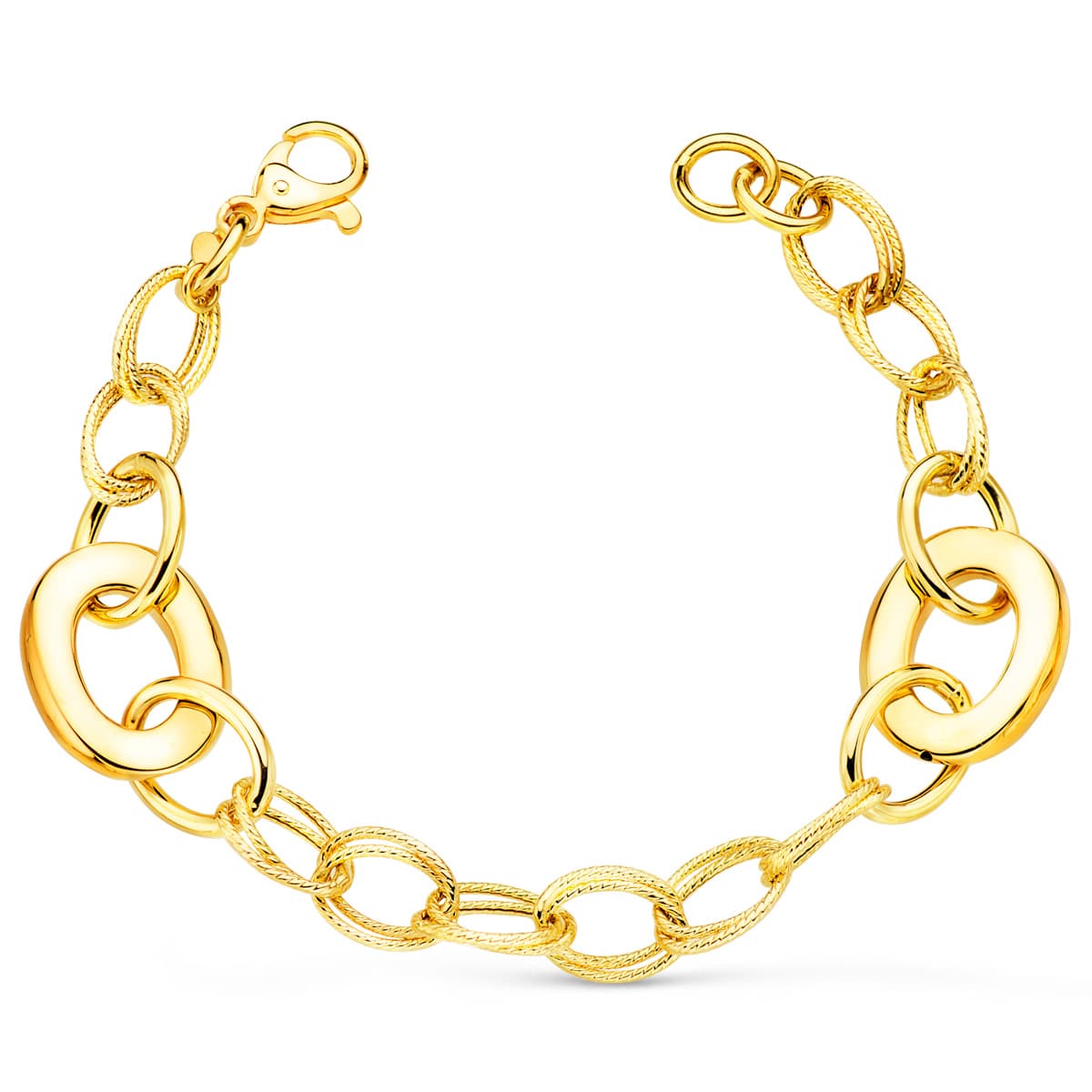Pulsera Eslabones Huecos Ancho 16 mm Largo 20 cm Peso 8,90 Gr de oro amarillo 18K