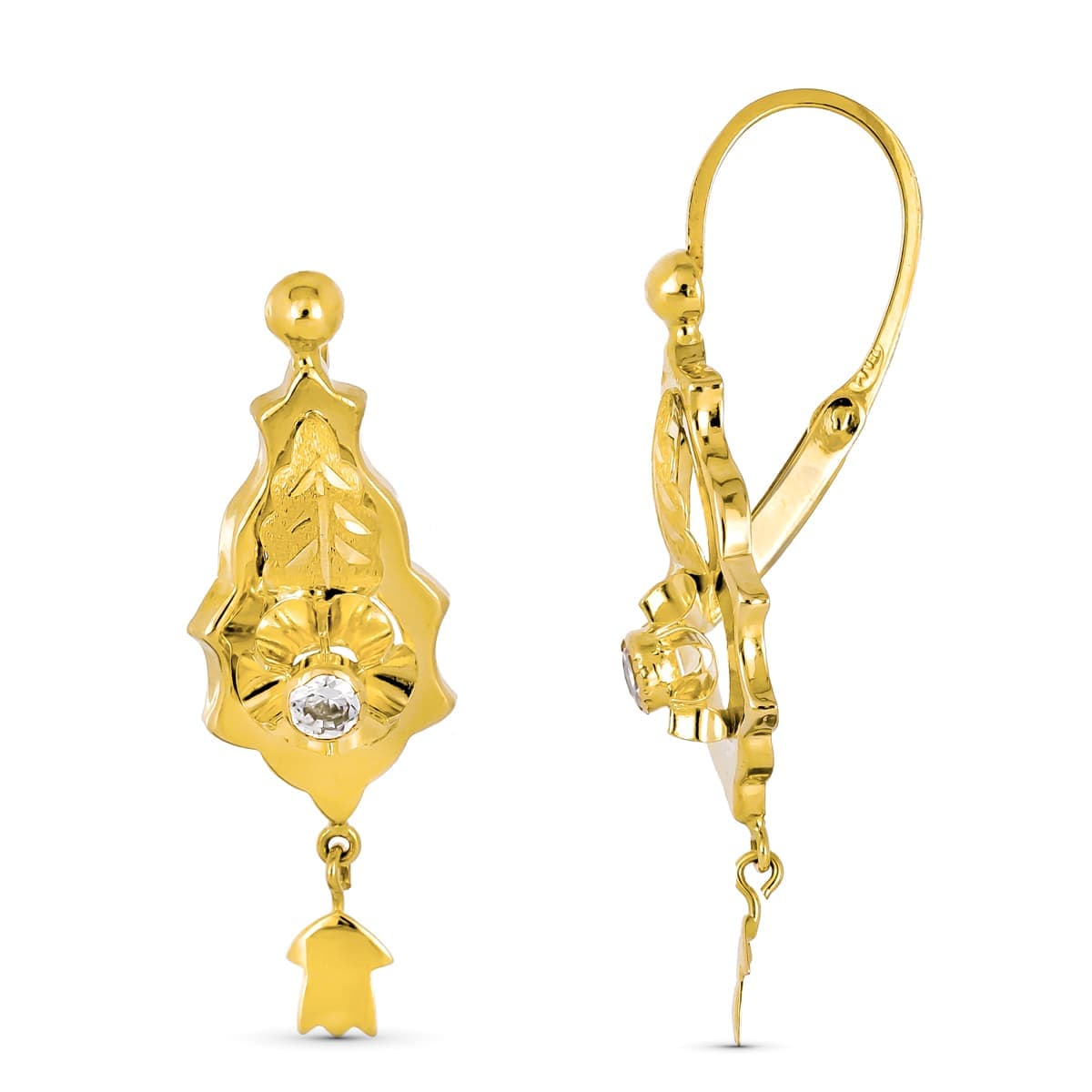 Pendientes Cubanas Cigarron 36 x 10 mm Cierre Gancho de oro amarillo 18K