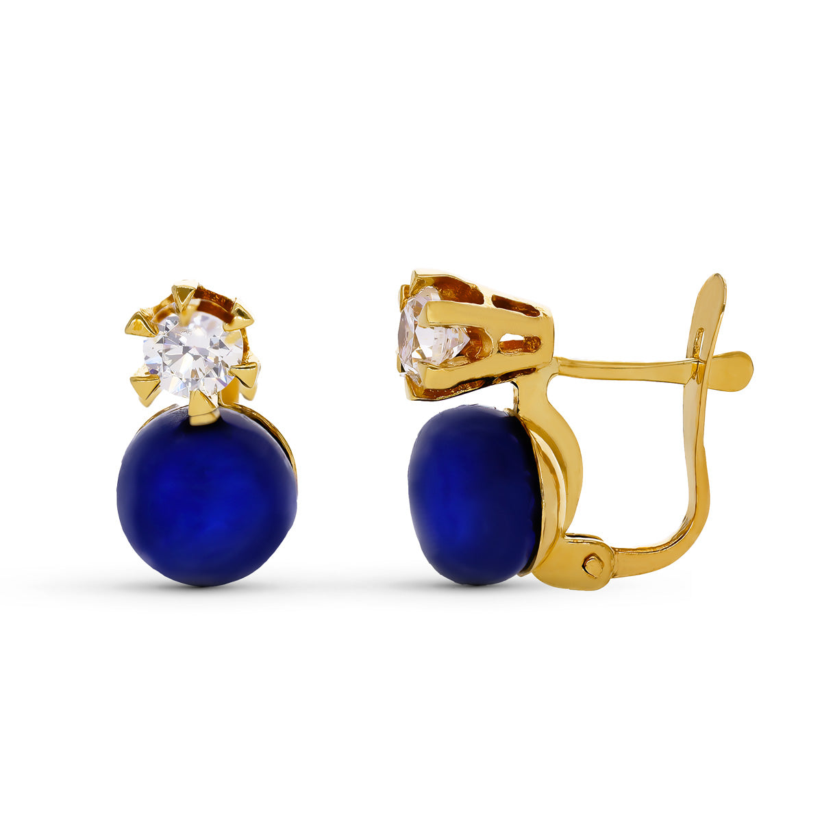 Pendientes 1piedra Redonda Fina de oro amarillo 18K