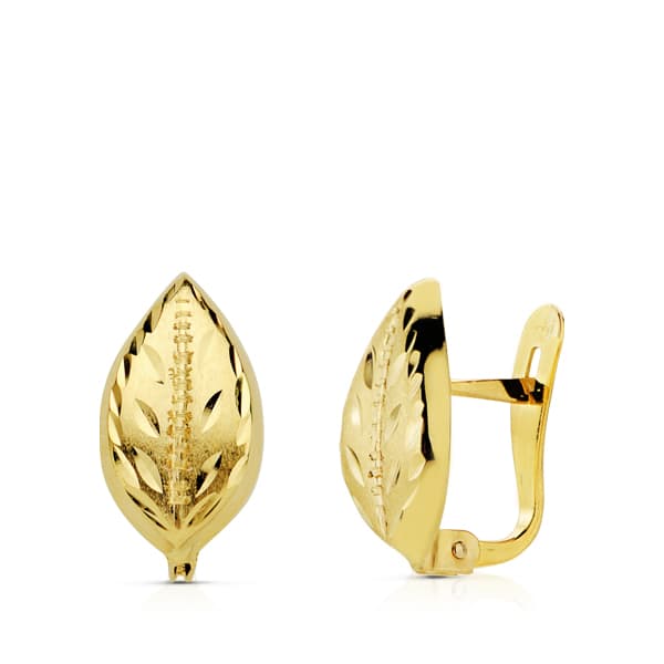 Pendientes Hoja Lapidados 12 x 7 mm de oro amarillo 18K
