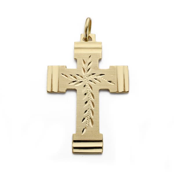18K CRUZ ORO AMARILLO TALLADA 36X23 MM