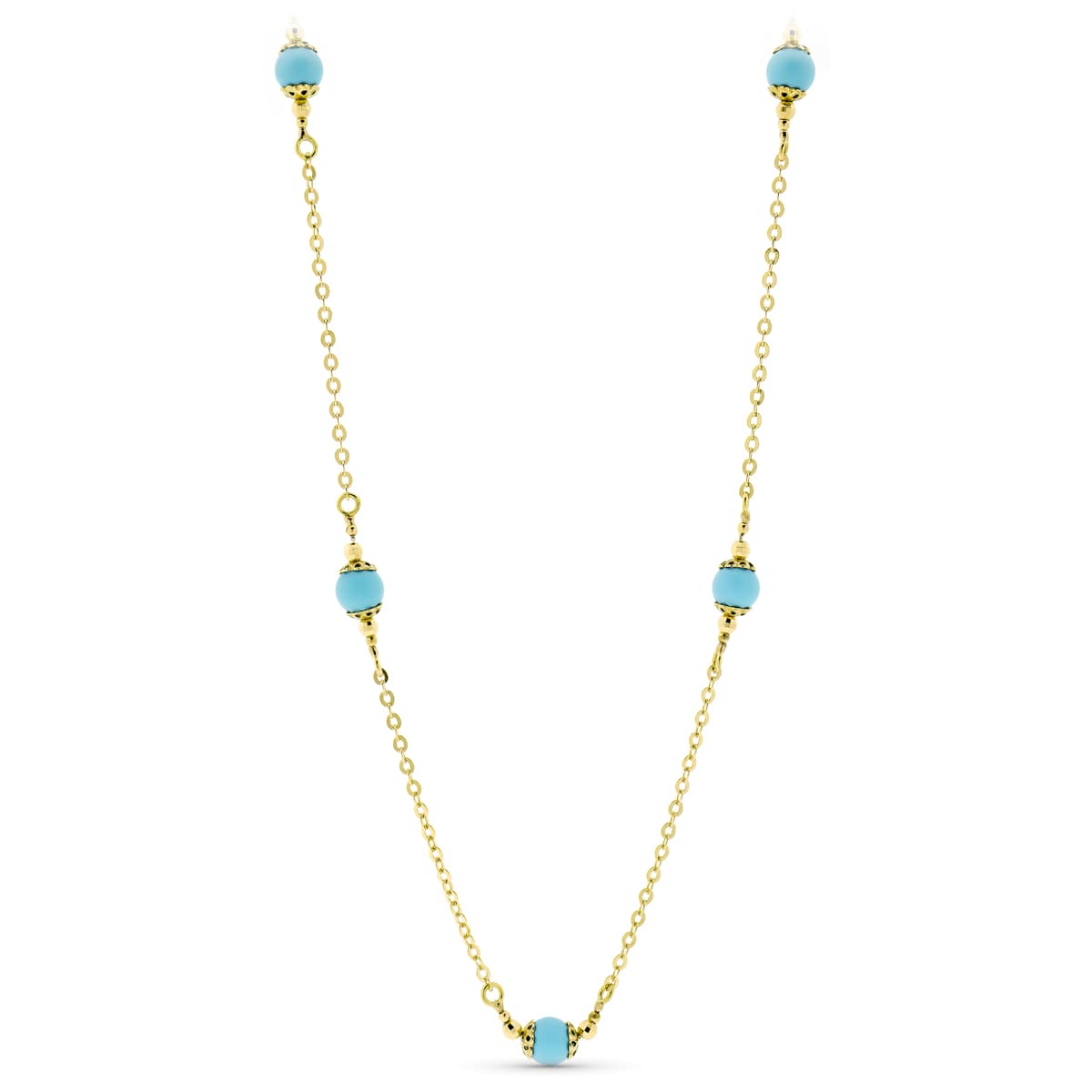 18K GARGANTILLA ORO AMARILLO BOLAS TURQUESA 50CM