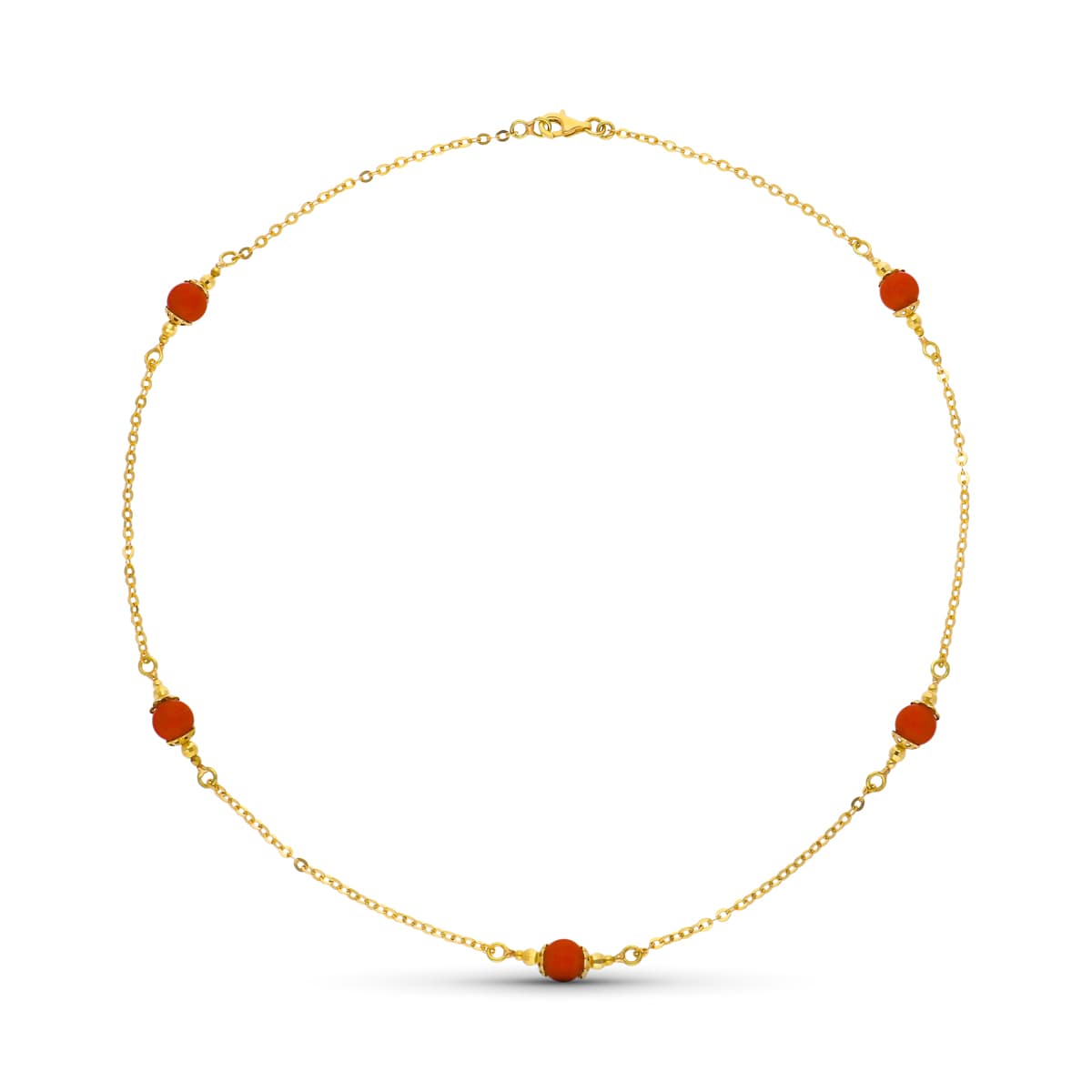 18K GARGANTILLA ORO AMARILLO Y CORALINA 7 MM LONGITUD 50CM