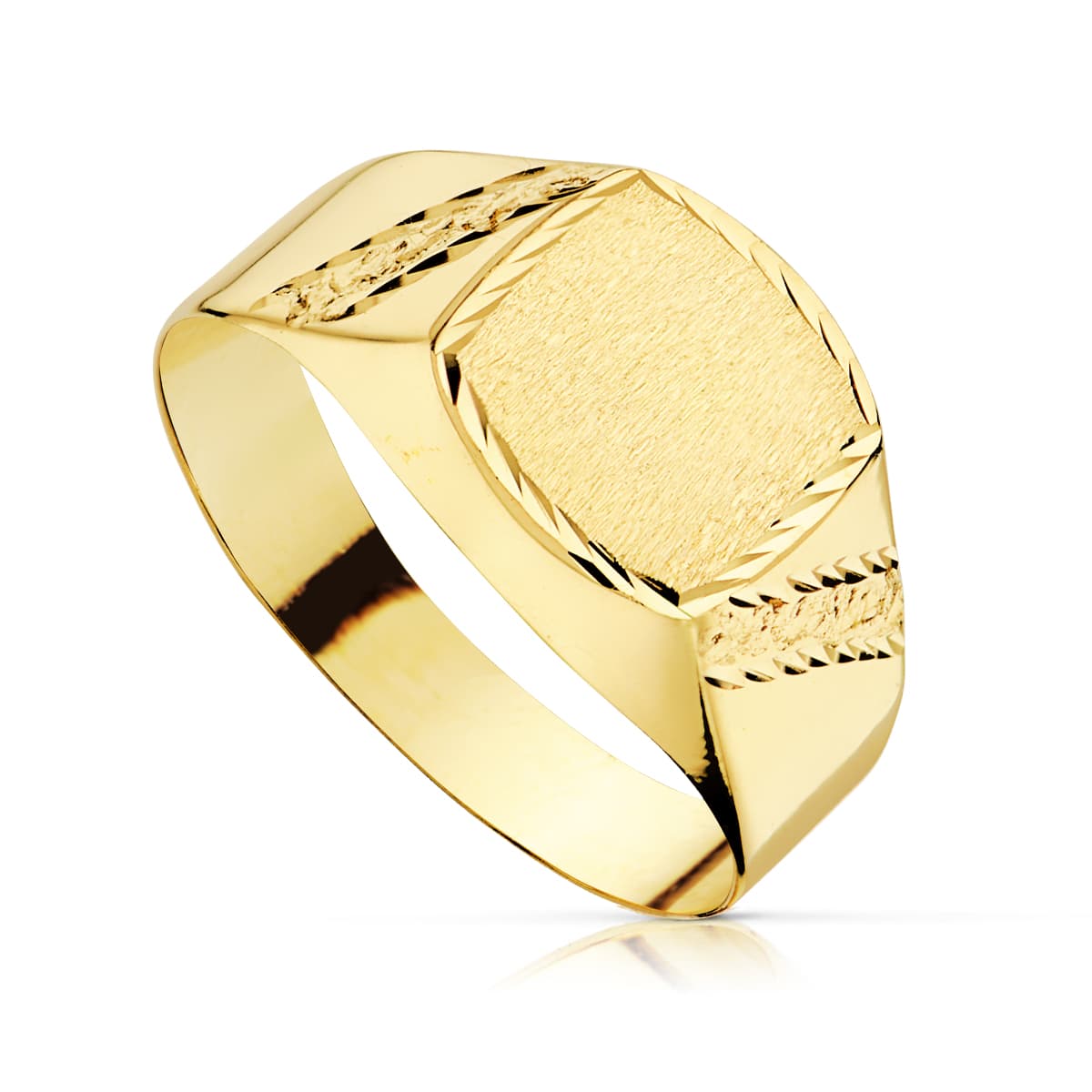 18K SELLO ORO AMARILLO HUECO CADETE TALLADO. ANCHO GRABADO: 7.5 X 7.5MM