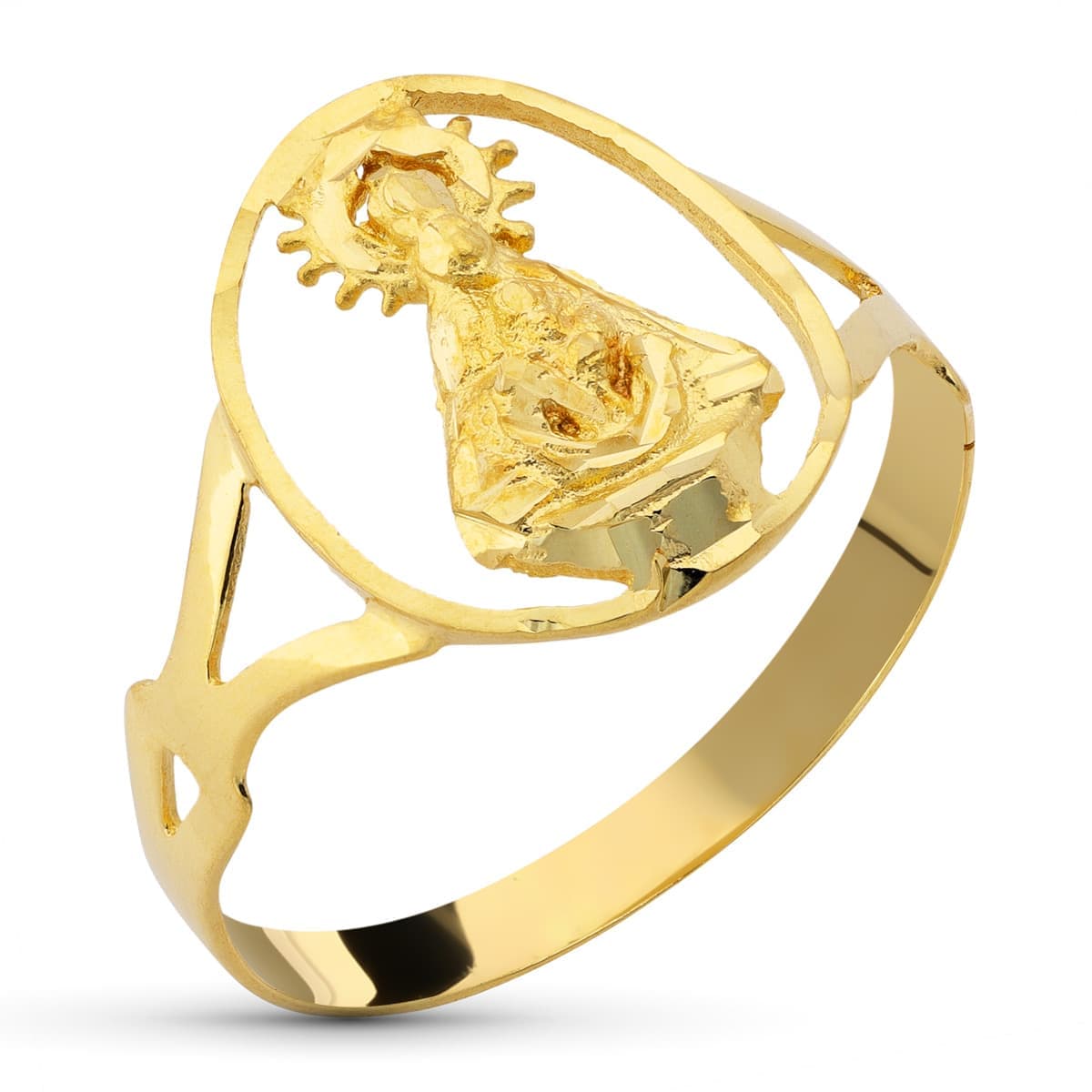 Sortija Virgen Tiscar Oval 14,5 x 12 mm de oro amarillo 18K