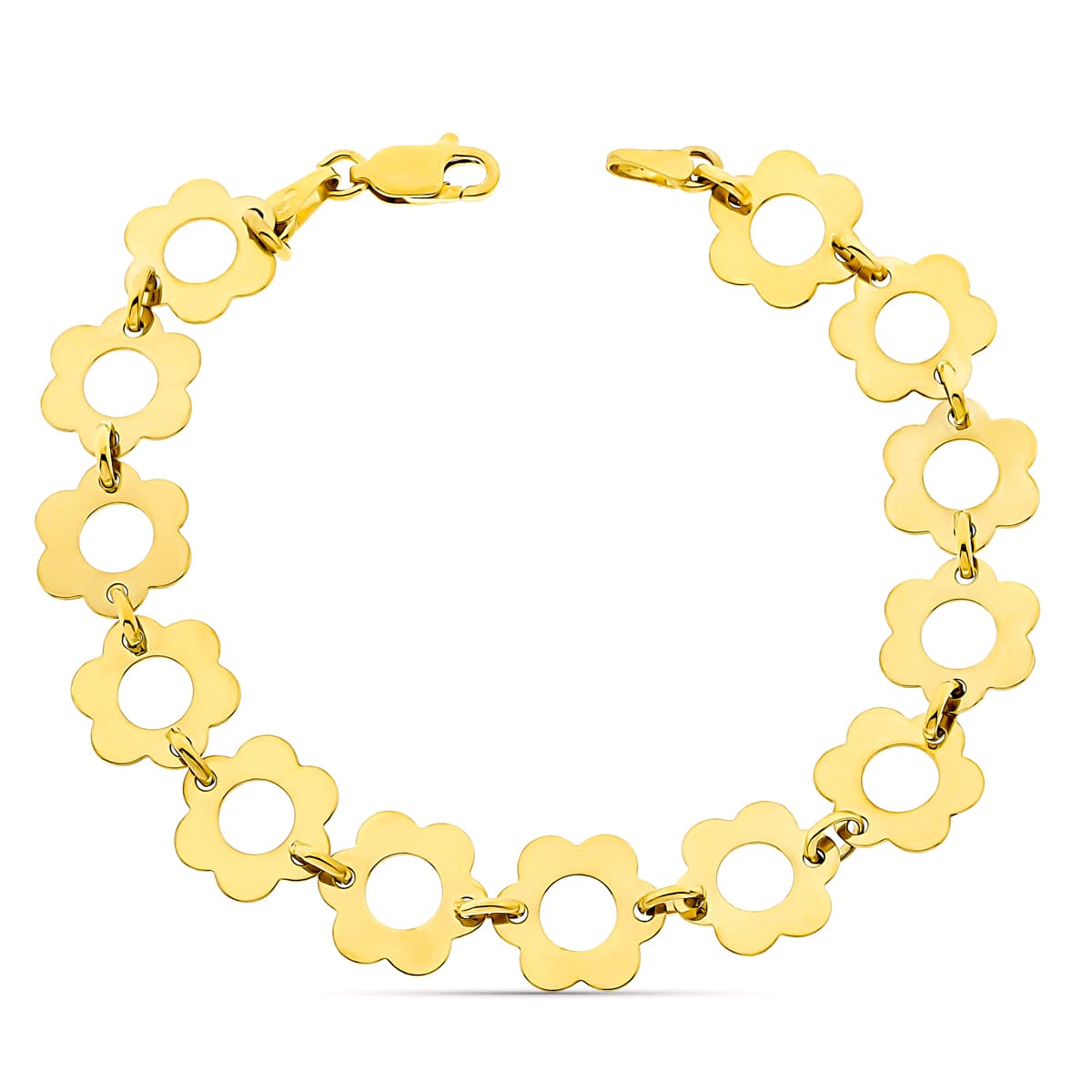 Pulsera Flores Ancho 11 mm Largo 19 cm de oro amarillo 18K