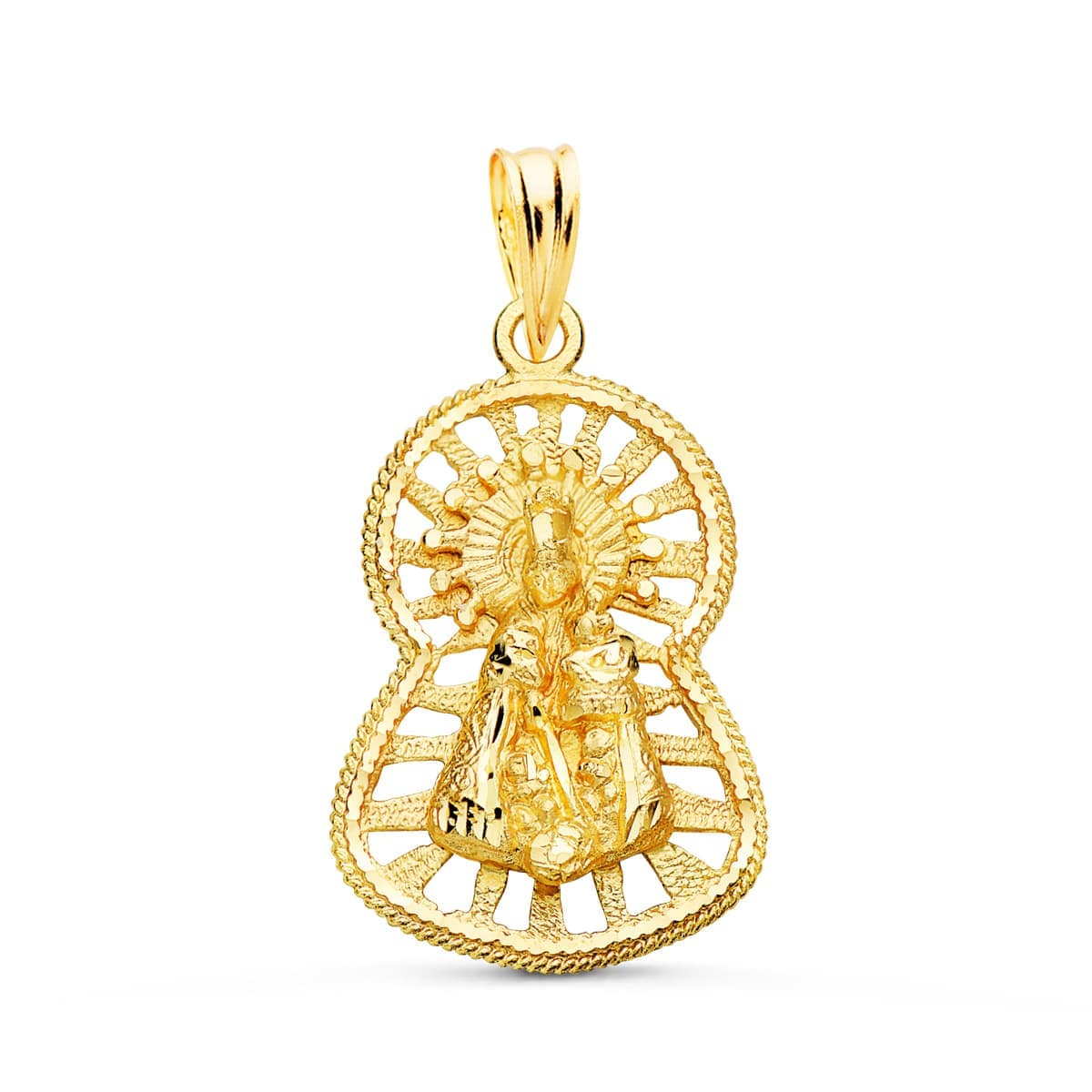 Medalla Virgen de Los Desamparados Cerco Calado 22 x 15 mm de oro amarillo 18K