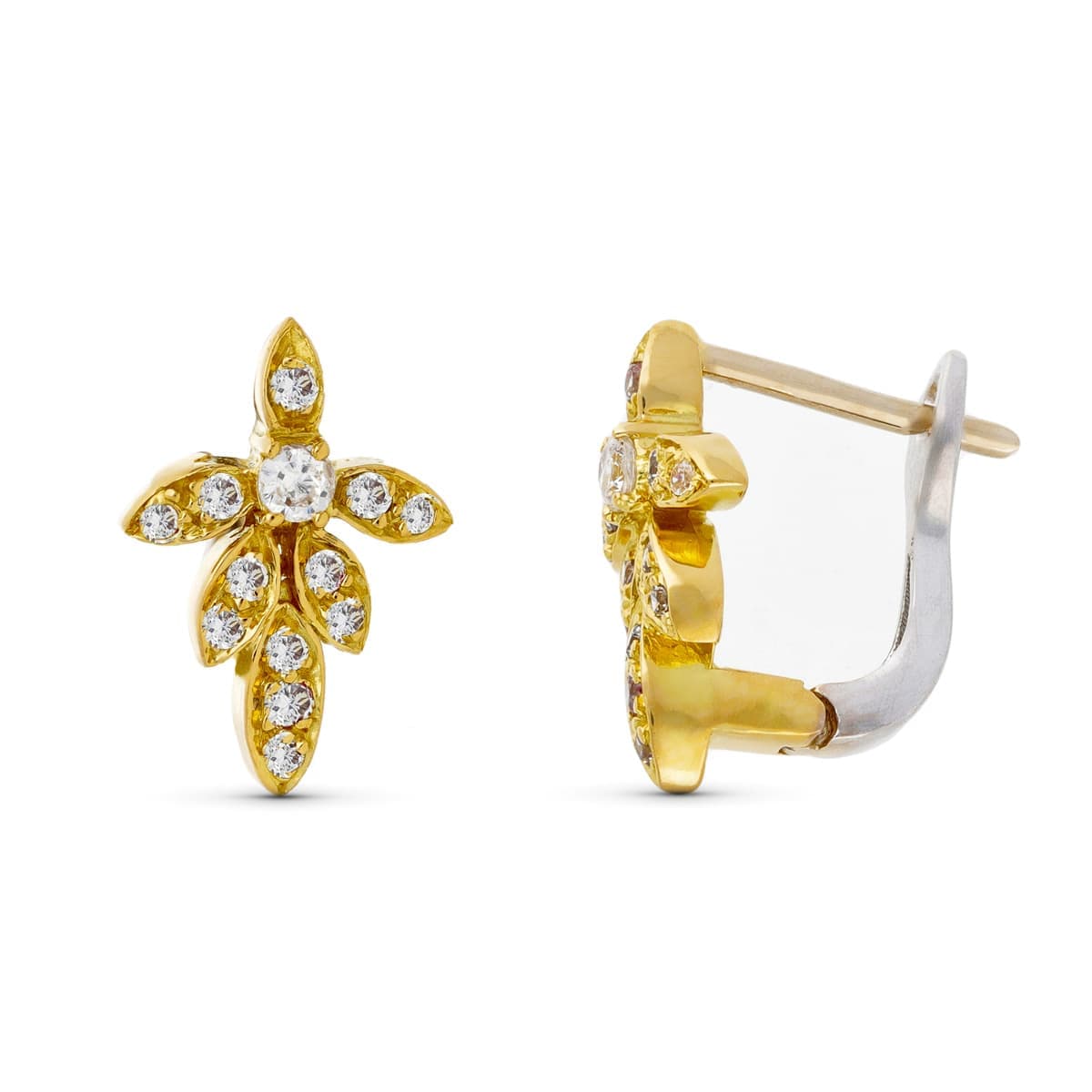 Pendientes Bicolor Hojitas Circonita 18K