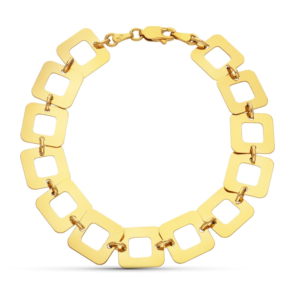 Pulsera Eslabones Cuadrados 19 cm Ancho 12 mm de oro amarillo 18K
