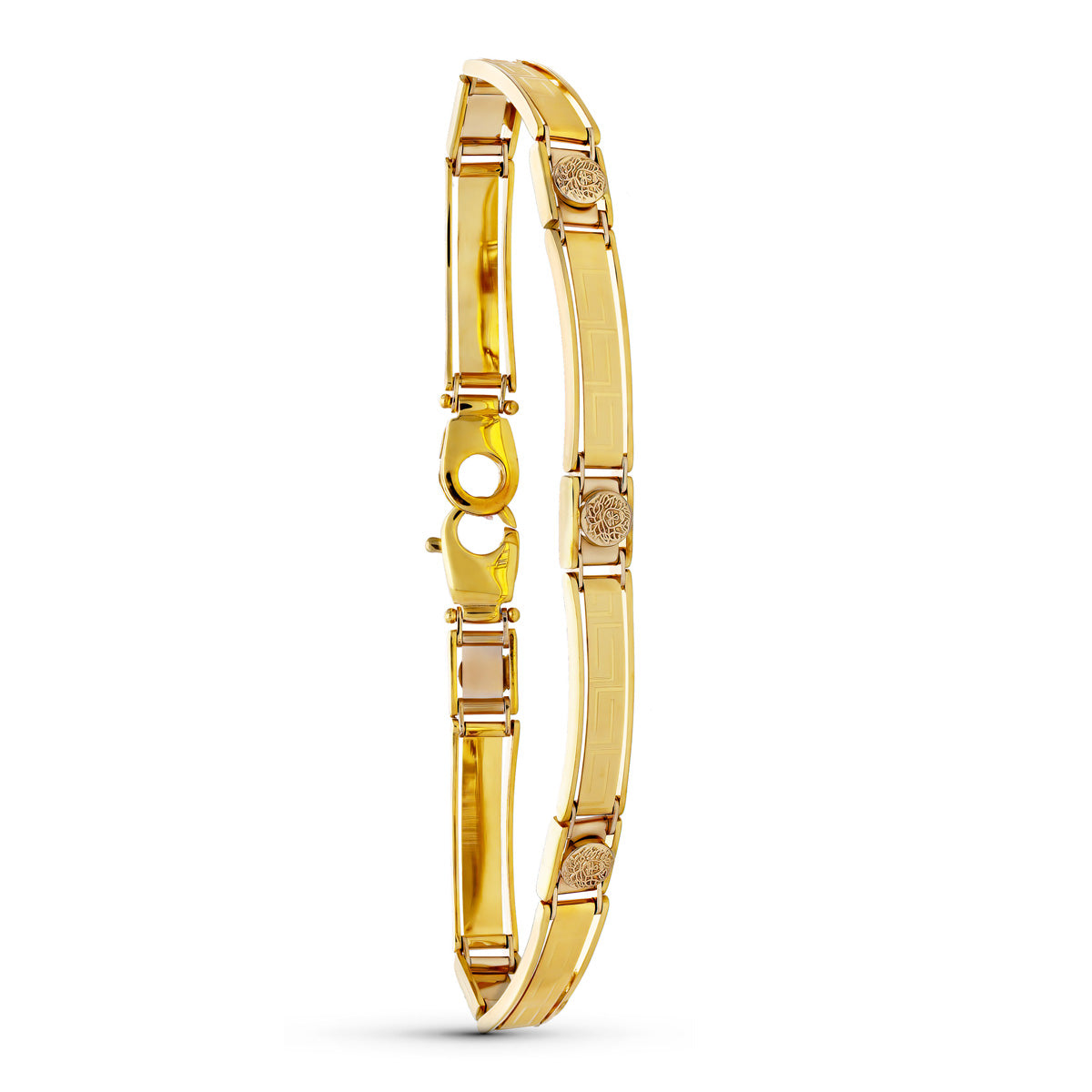 18K PULSERA ORO BICOLOR CABALLERO GRECA 19CM ANCHO 8 MM