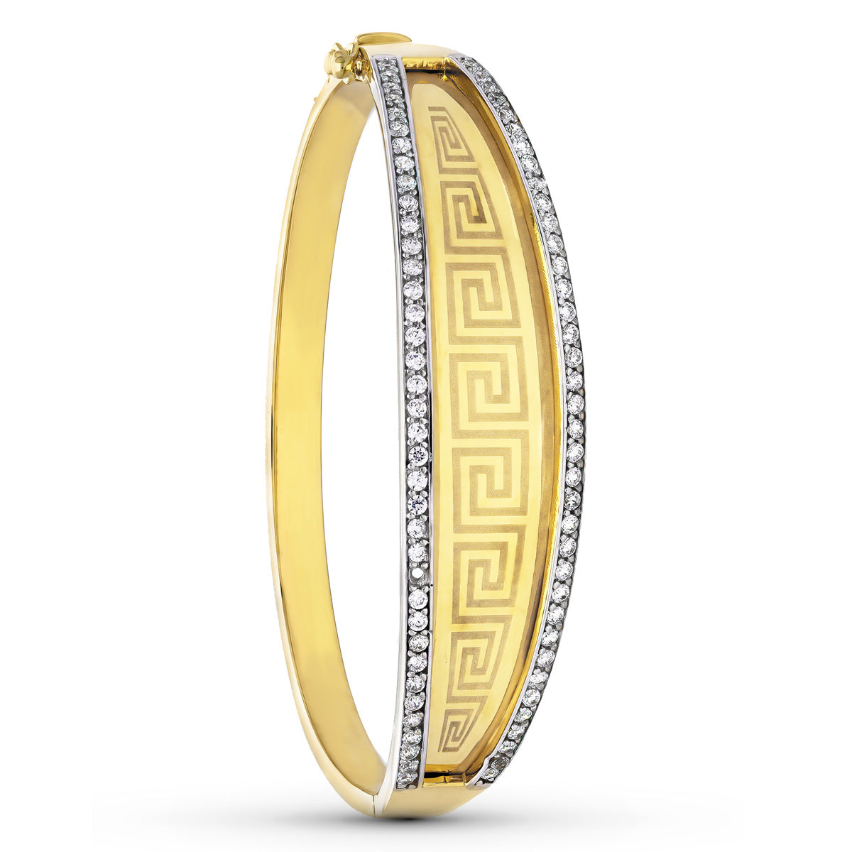 Pulsera Rigida Bicolor Circonita Greca diámetro 60 mm Ancho Disminucion 15 mm 18K
