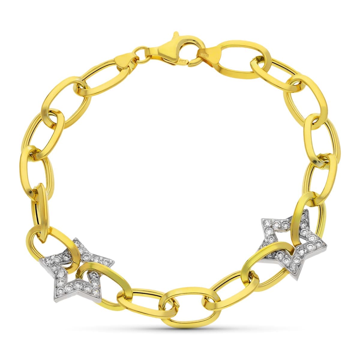 Pulsera Bicolor Eslabones y Estrellas Circonita 20 cm 18K