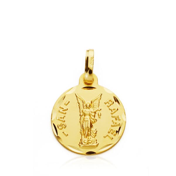Medalla San Rafael 14 mm de oro amarillo 18K