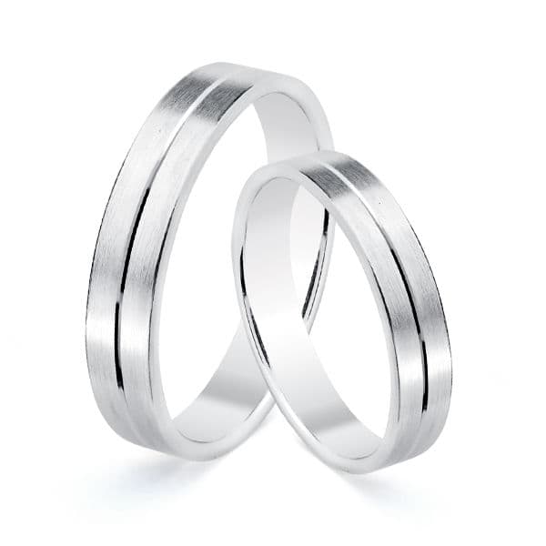 18K ALIANZA ORO BLANCO MATIZADA Y FILO CENTRAL BRILLO 5MM
