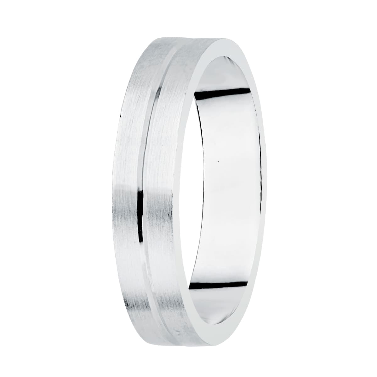 18K ALIANZA ORO BLANCO MATIZADA Y FILO CENTRAL BRILLO 5 MM