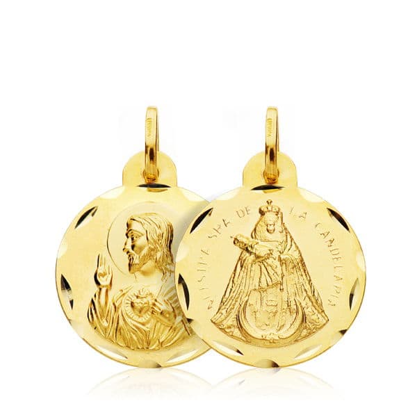 Escapulario Corazon de Jesus Virgen de la Candelaria 18 mm de oro amarillo 18K