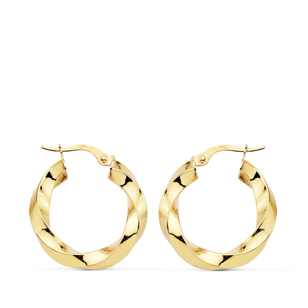 18K AROS ORO AMARILLO BRILLO RETORCIDOS 22X3 MM