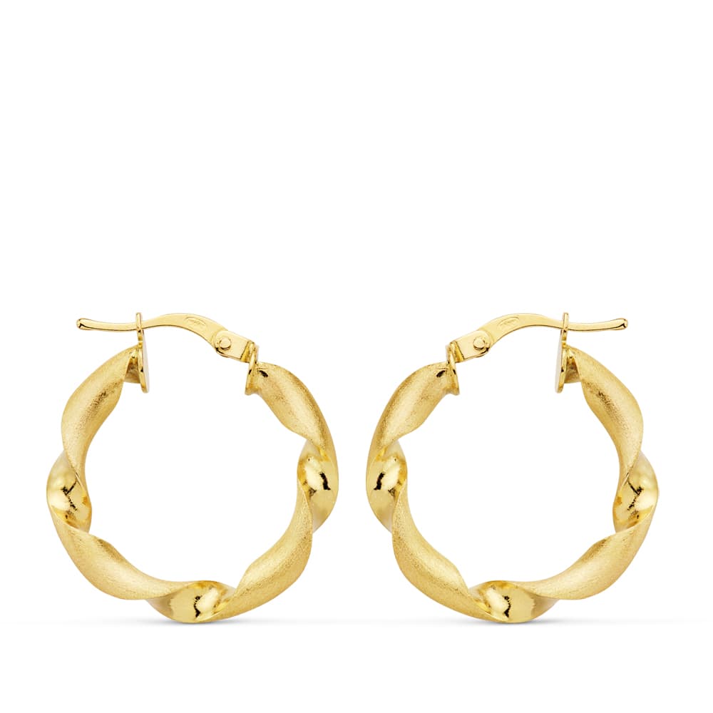 18K AROS ORO AMARILLO MATE Y BRILLO HUECOS 22 MM