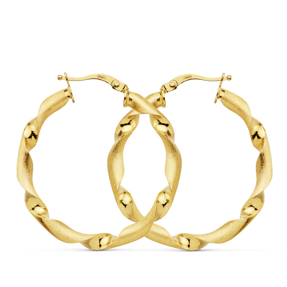 Aros Mate y Brillo Huecos 31 mm de oro amarillo 18K