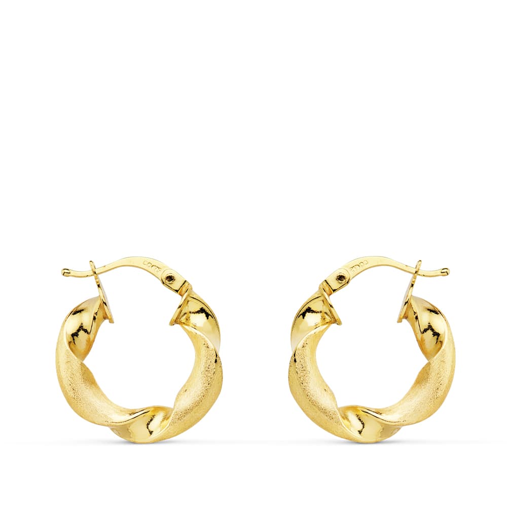 Aros Mate y Brillo Huecos 18 mm de oro amarillo 18K