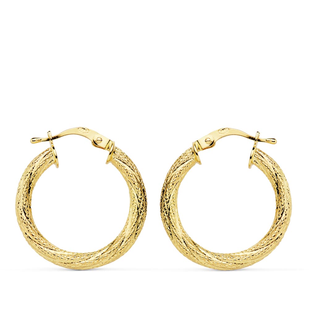 Aros Huecos Granillados 21 mm de oro amarillo 18K