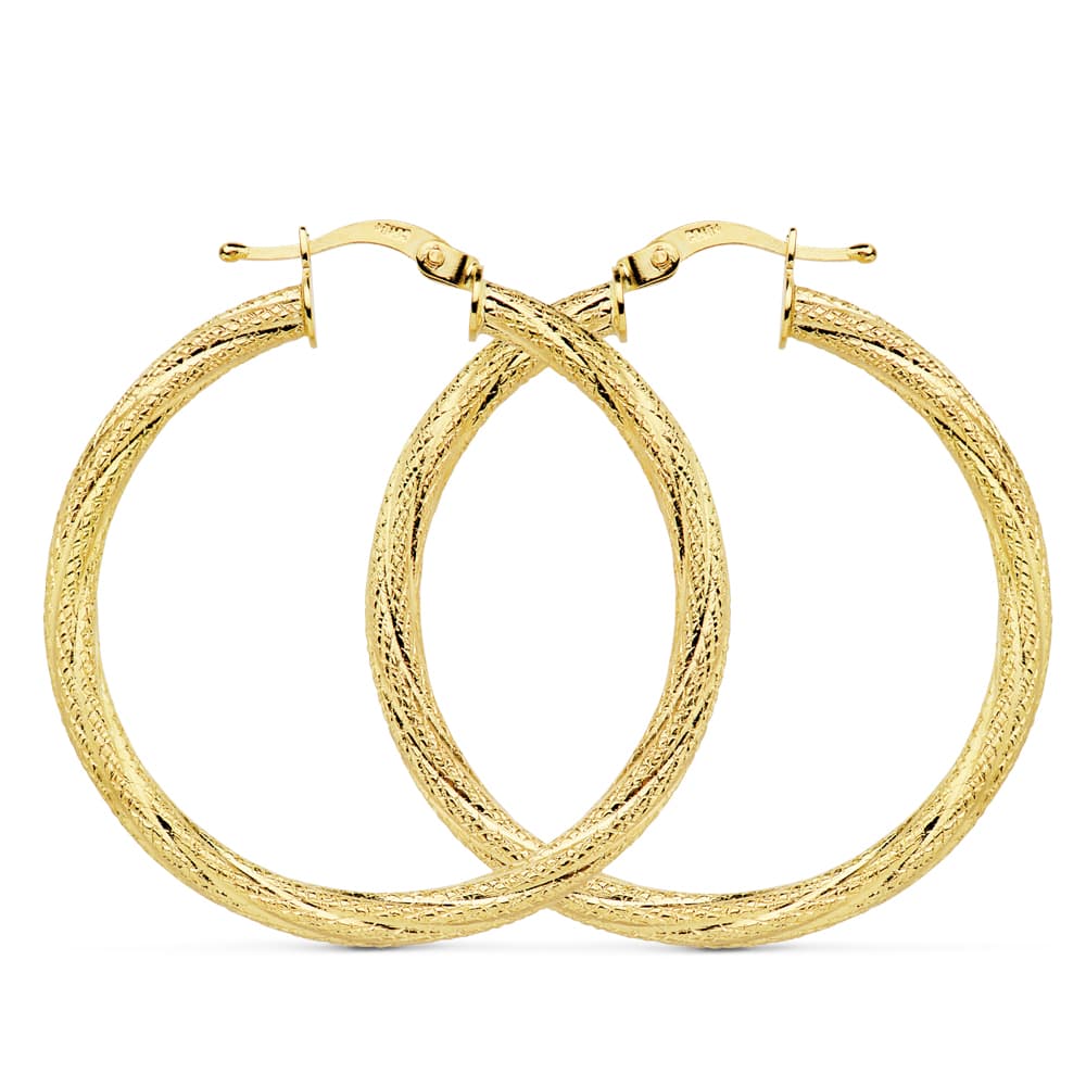 18K AROS ORO AMARILLO HUECOS GRANILLADOS 29 MM