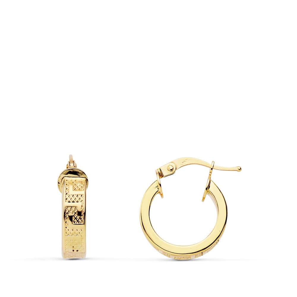 Aros Greca Huecos 14 mm Ancho 4 mm de oro amarillo 18K