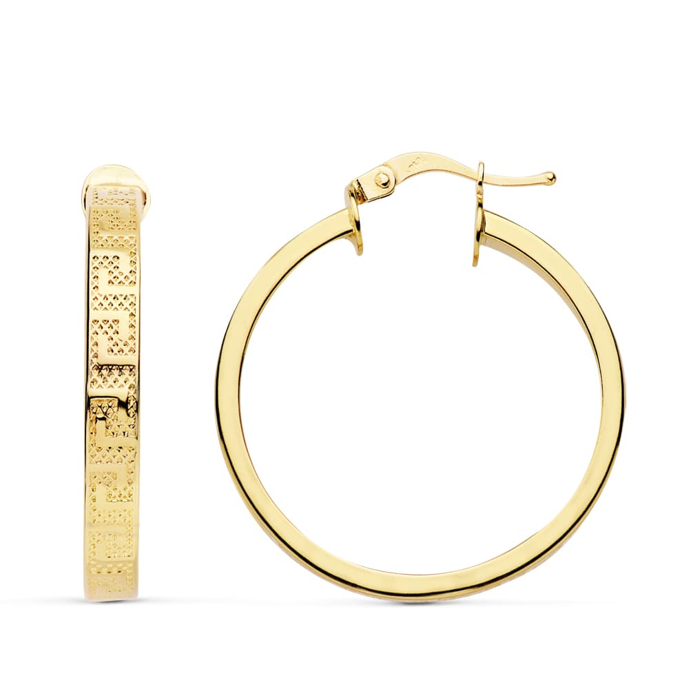 18K AROS ORO AMARILLO GRECA HUECOS 28 MM