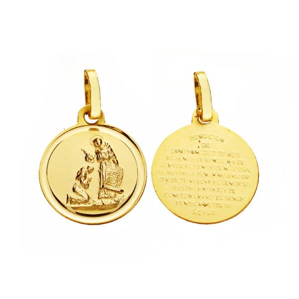 Medalla Bendicion de San Francisco 14 mm Bisel de oro amarillo 18K