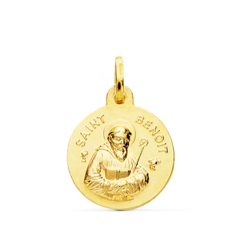 Medalla Saint Benoit 16 mm de oro amarillo 18K