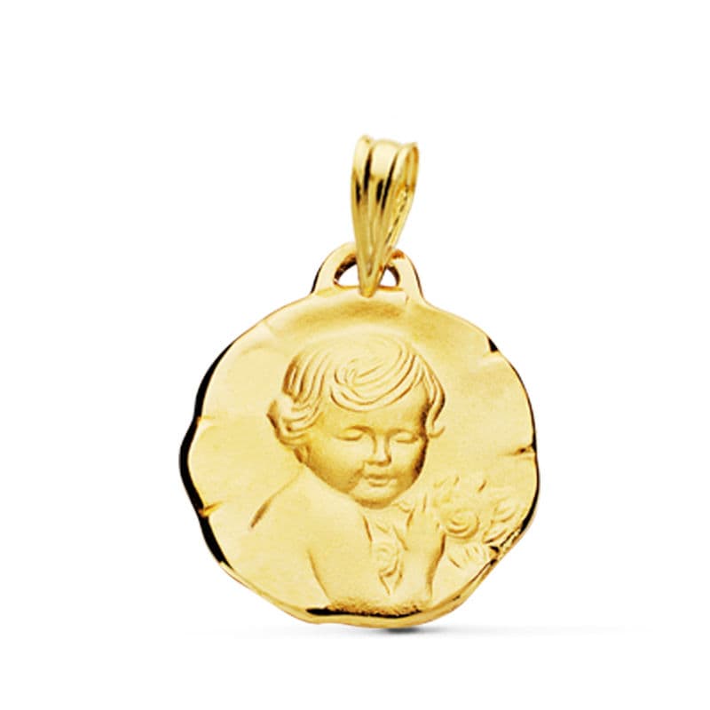 Medalla Angel Querubin 17 mm de oro amarillo 9K