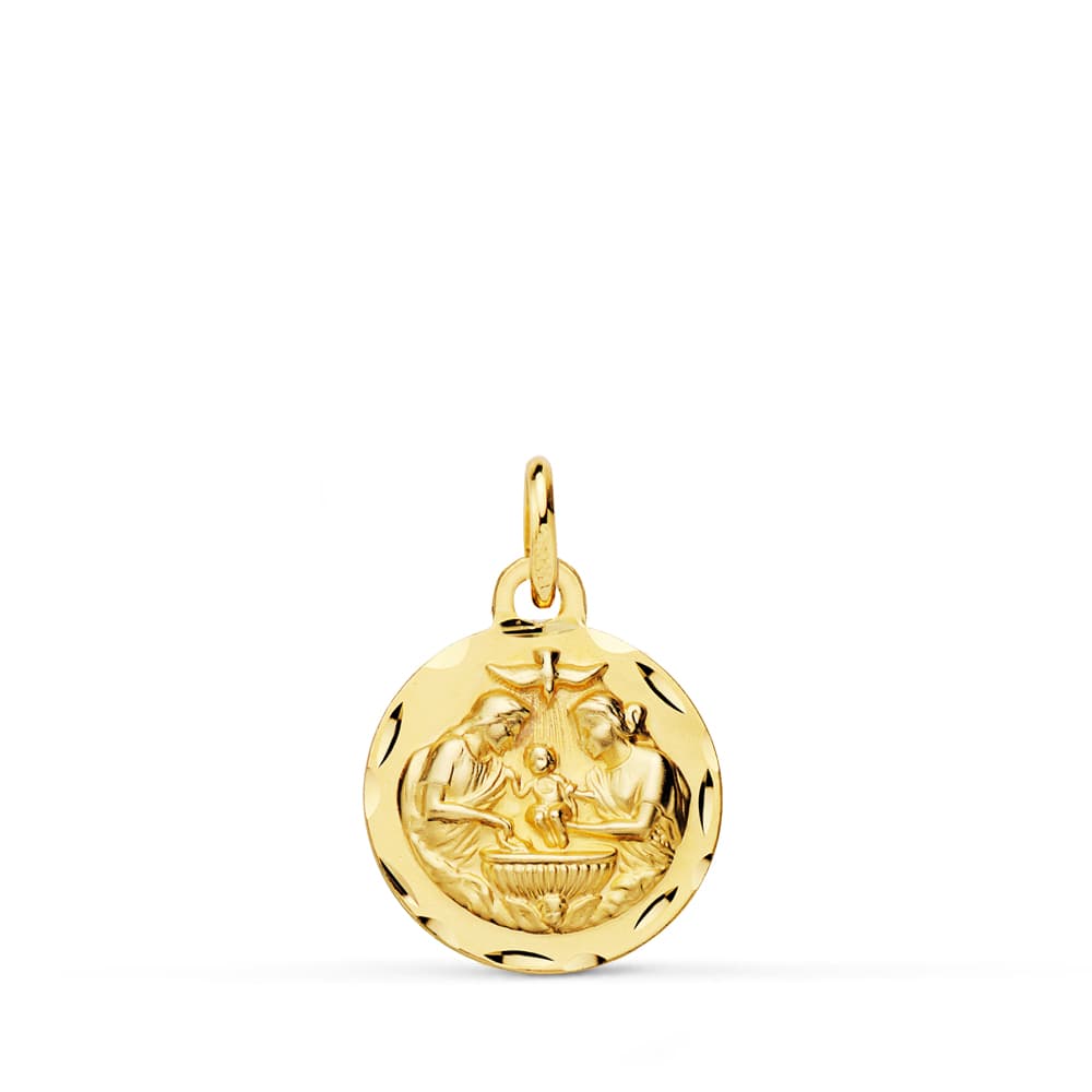 Medalla Bautismo Tallada 14 mm de oro amarillo 18K