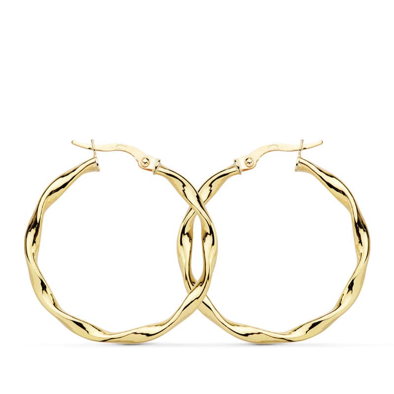 18K AROS ORO AMARILLO BRILLO RETORCIDOS 30X2.5 MM