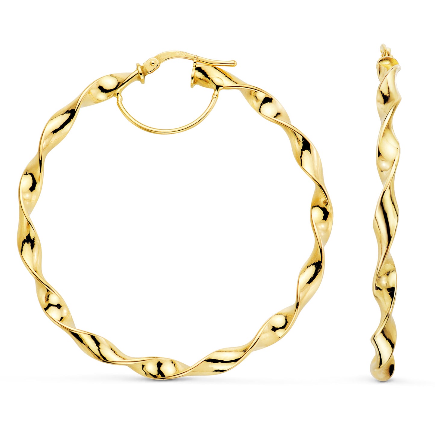 Aros Huecos Retorcidos Brillo 46 mm. Grosor: 3 mm de oro amarillo 18K