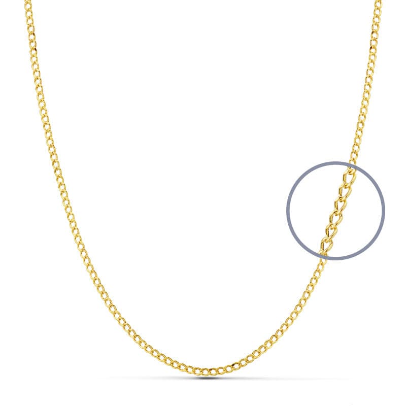 Cadena Barbada Hueca Ancho 1 mm Longitud 40 cm de oro amarillo 18K