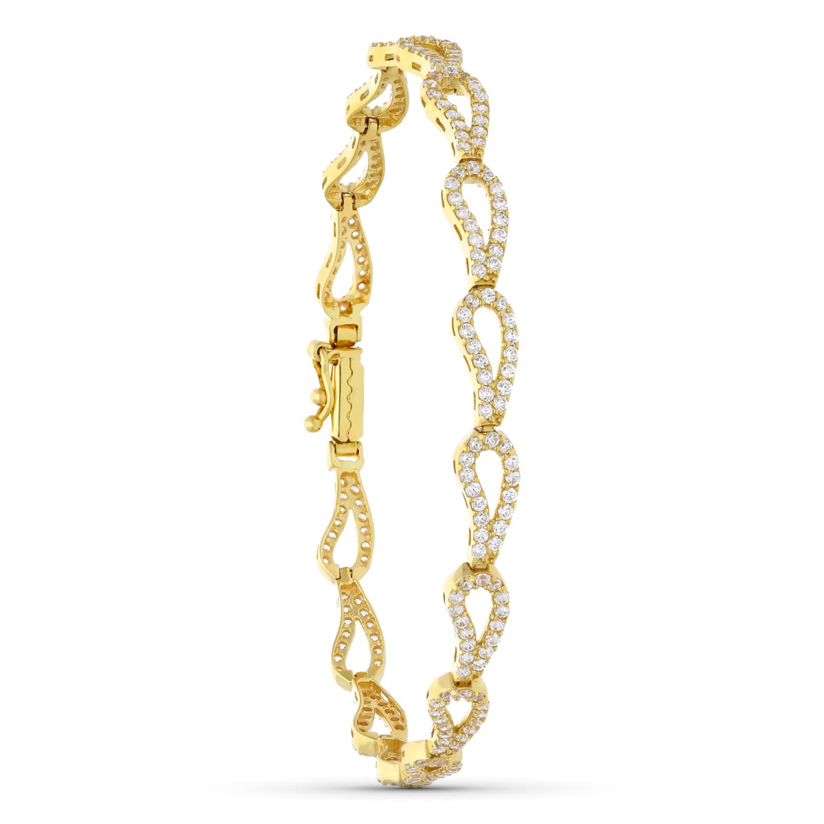 Pulsera Circonita Eslabones 19 cm de oro amarillo 18K