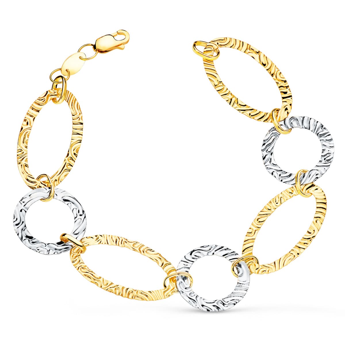 18K PULSERA ORO BICOLOR ESLABONES MARTILLADOS. ANCHO 18 MM LARGO 20CM