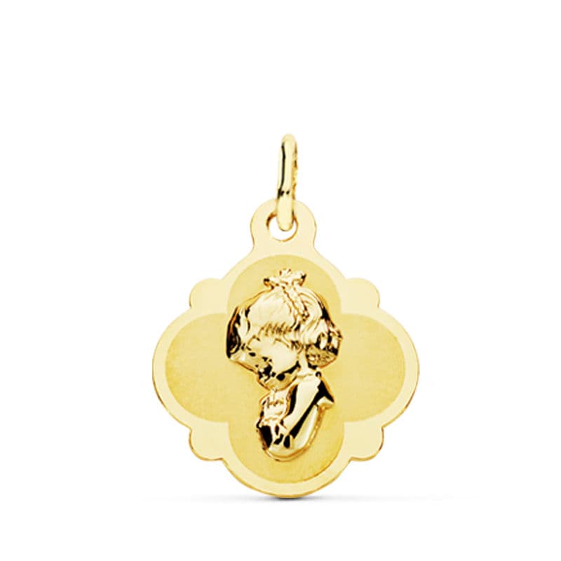 Medalla Virgen Niña 19 x 16 mm de oro amarillo 18K