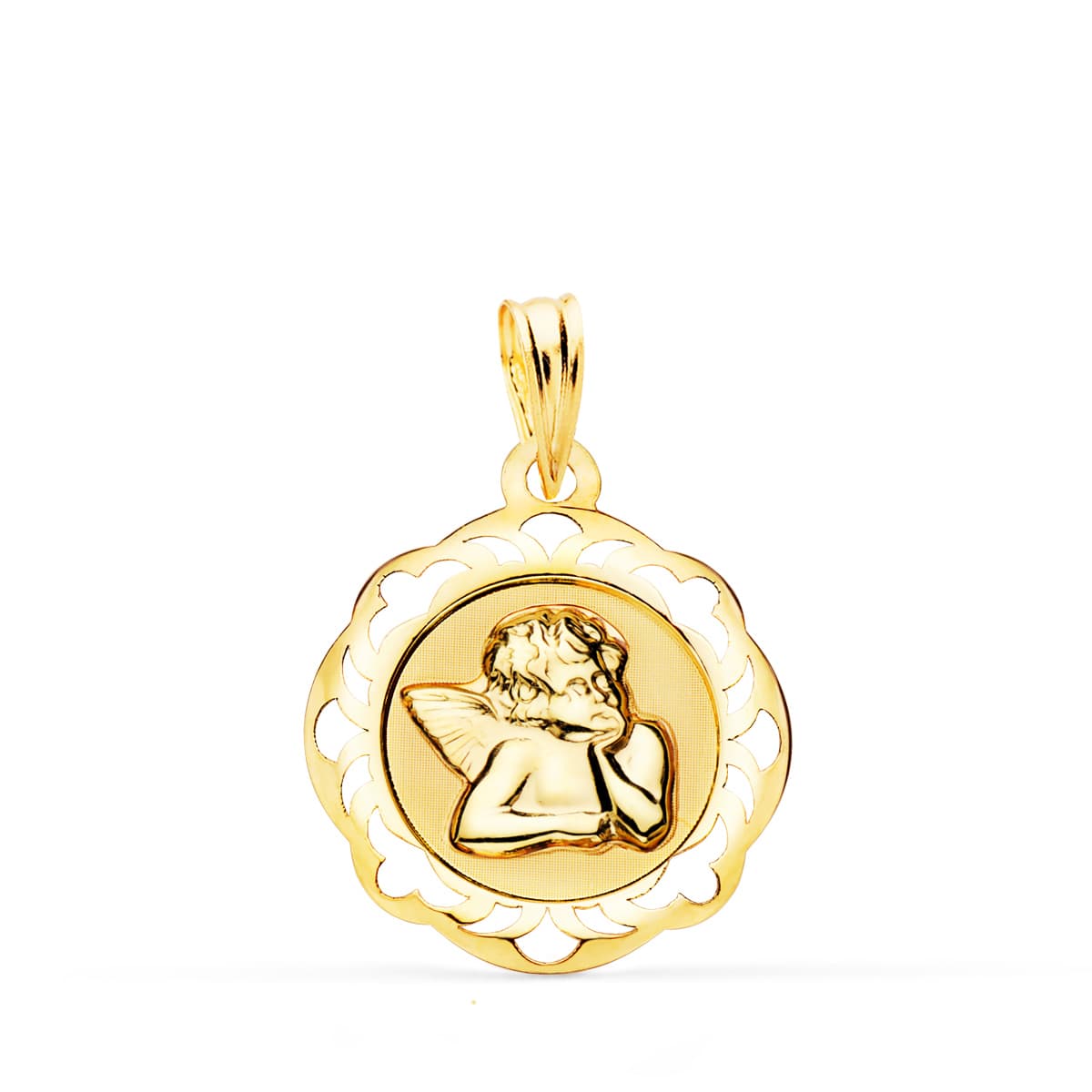 Medalla Angelito Burlon Brillo con Cerco Calado 17 x 17 mm de oro amarillo 18K
