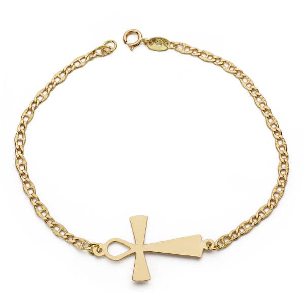 Pulsera Cruz de la Vida Egipcia 19 cm . Amuleto Egipcio Ankh de oro amarillo 18K